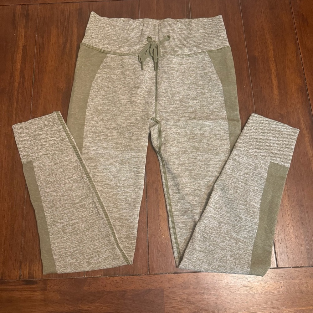 Victoria’s Secret Pink Active Womens Green Gray drawstring leggings size medium